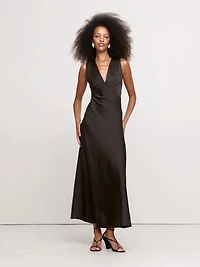 Stretch-Satin Cross-Back Maxi Dress