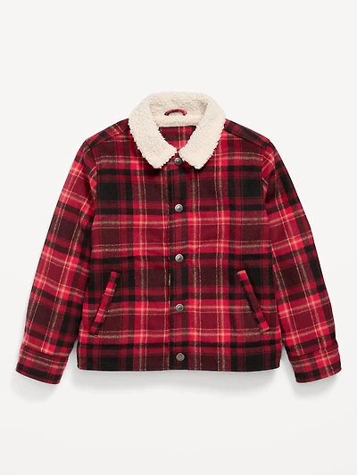 Sherpa-Lined Plaid Twill Trucker Jacket for Boys