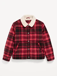 Sherpa-Lined Plaid Twill Trucker Jacket for Boys