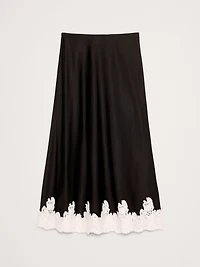 Stretch-Satin Lace-Hem Midi Skirt