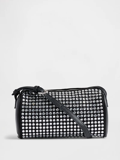 Vegan Leather Rhinestone Barrel Bag