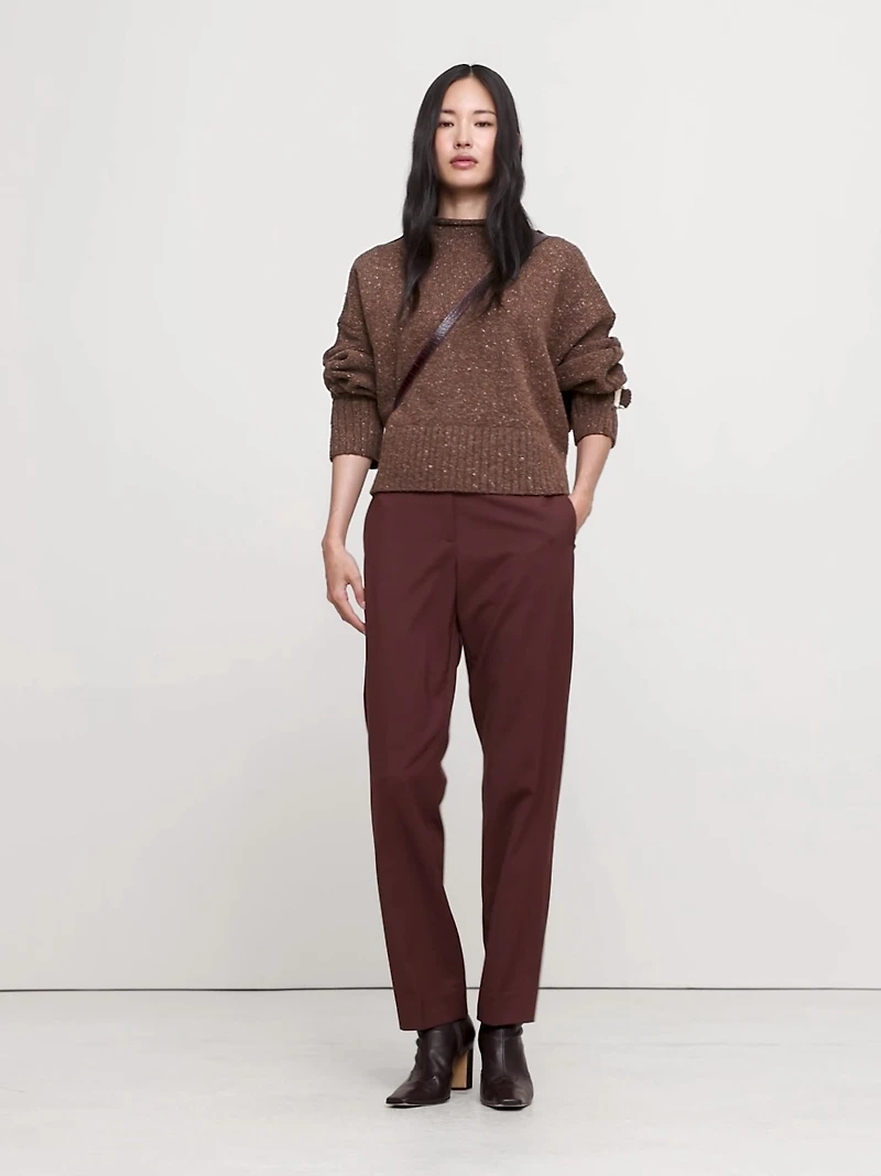 High-Rise Slim Italian Lightweight Wool Ankle Pant