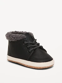 Faux-Leather Sherpa Booties for Baby