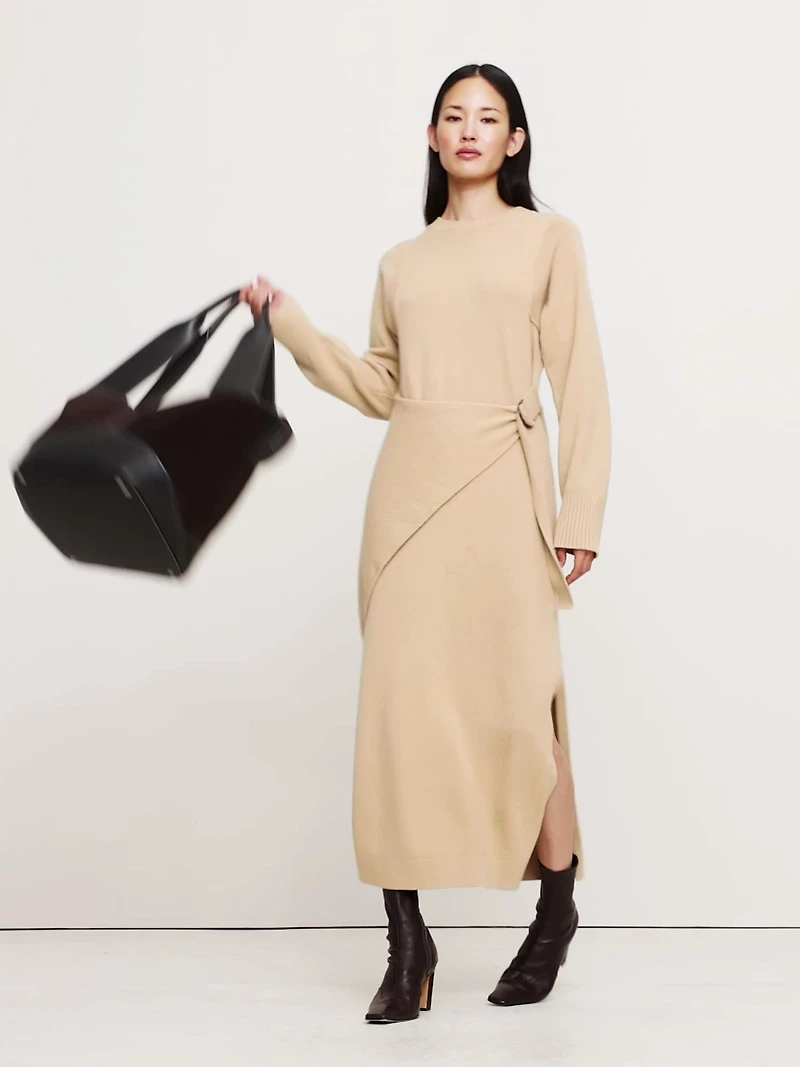Merino-Cotton Wrap Sweater Dress