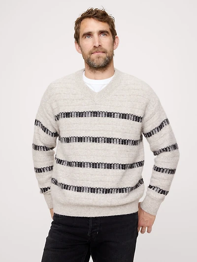 Jacquard Stripe V-Neck Sweater