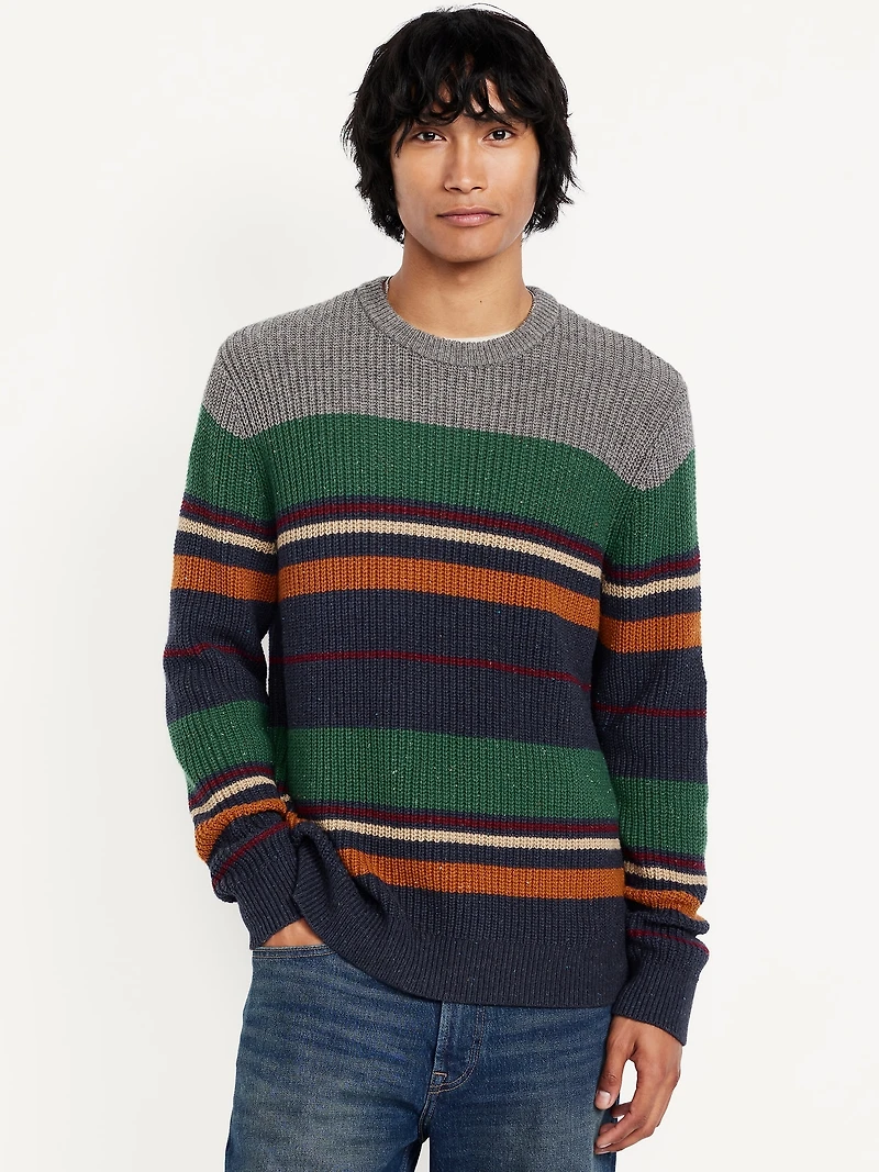 Wool-Blend Crew-Neck Striped Sweater