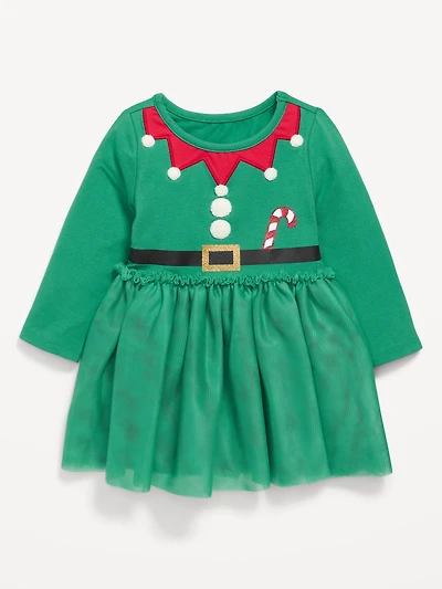 Long-Sleeve Fit and Flare Holiday Tutu Dress for Baby