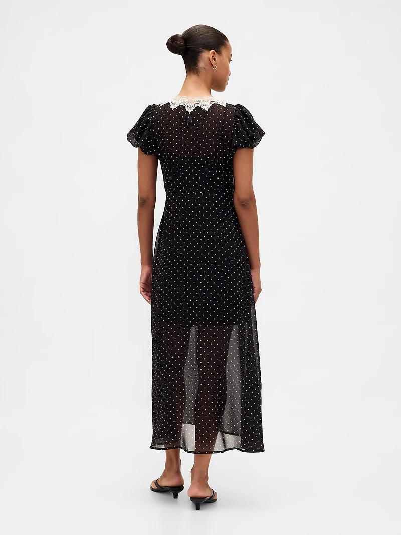 Lace-Trim V-Neck Maxi Dress