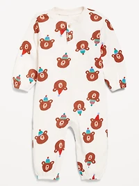 Printed Long-Sleeve Henley Waffle-Knit One-Piece for Baby