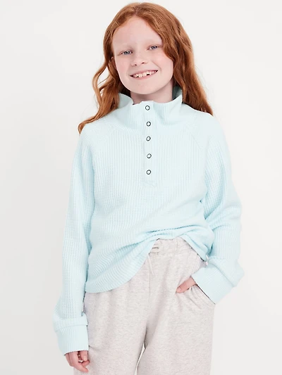 CozePlush Waffle-Knit Henley Top for Girls