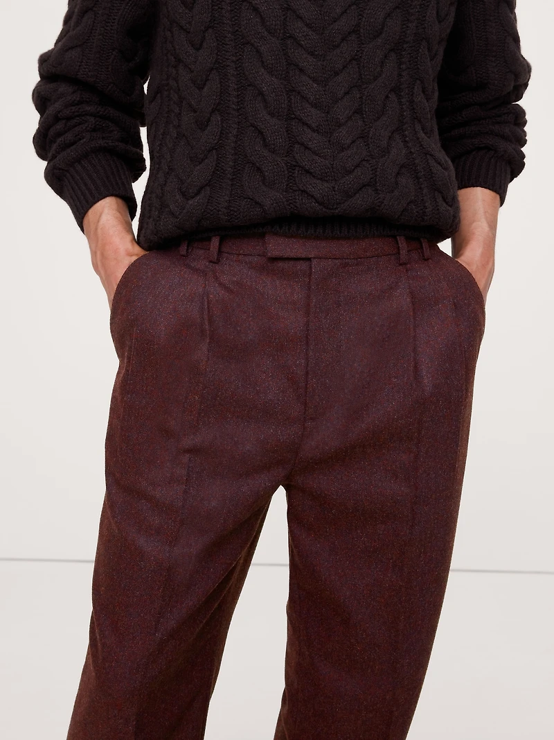 Straight Flannel Pleated Dress Pant