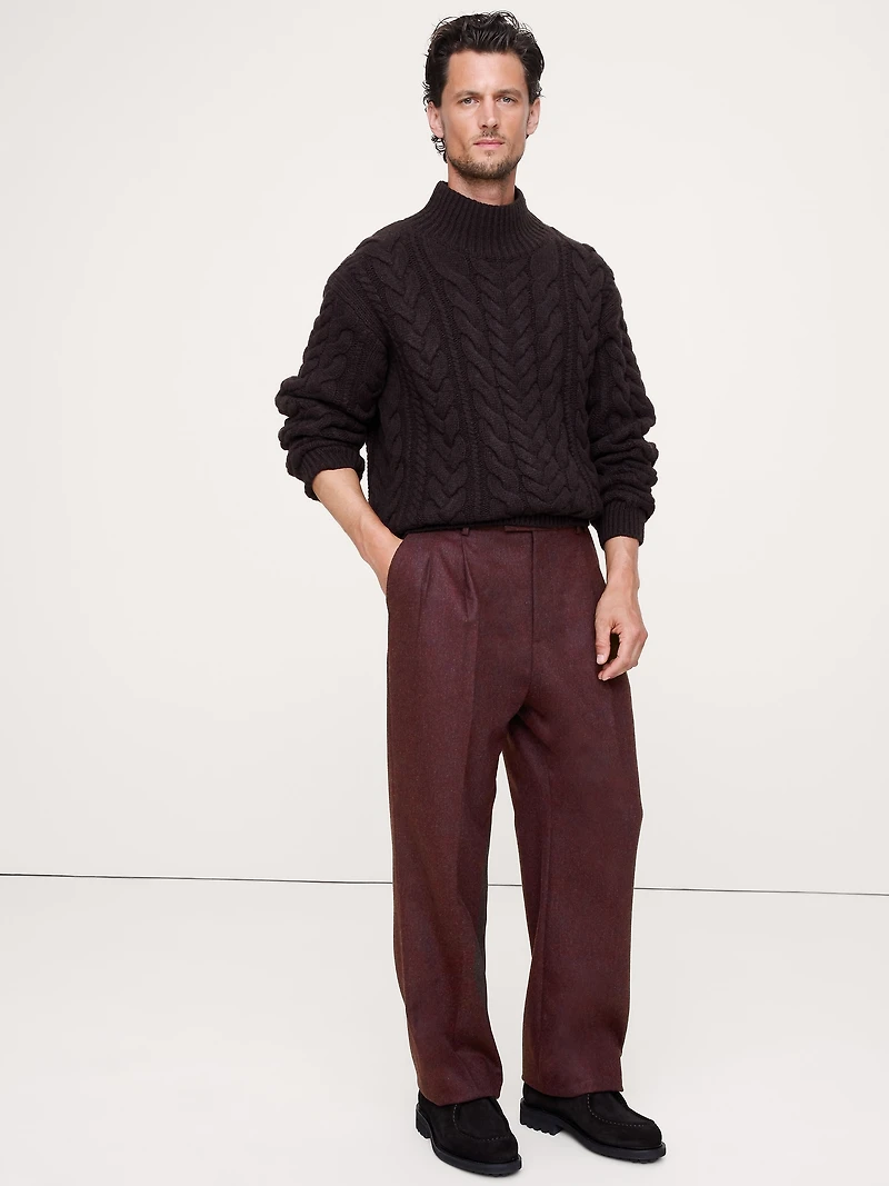 Straight Flannel Pleated Dress Pant