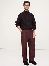 Straight Flannel Pleated Dress Pant