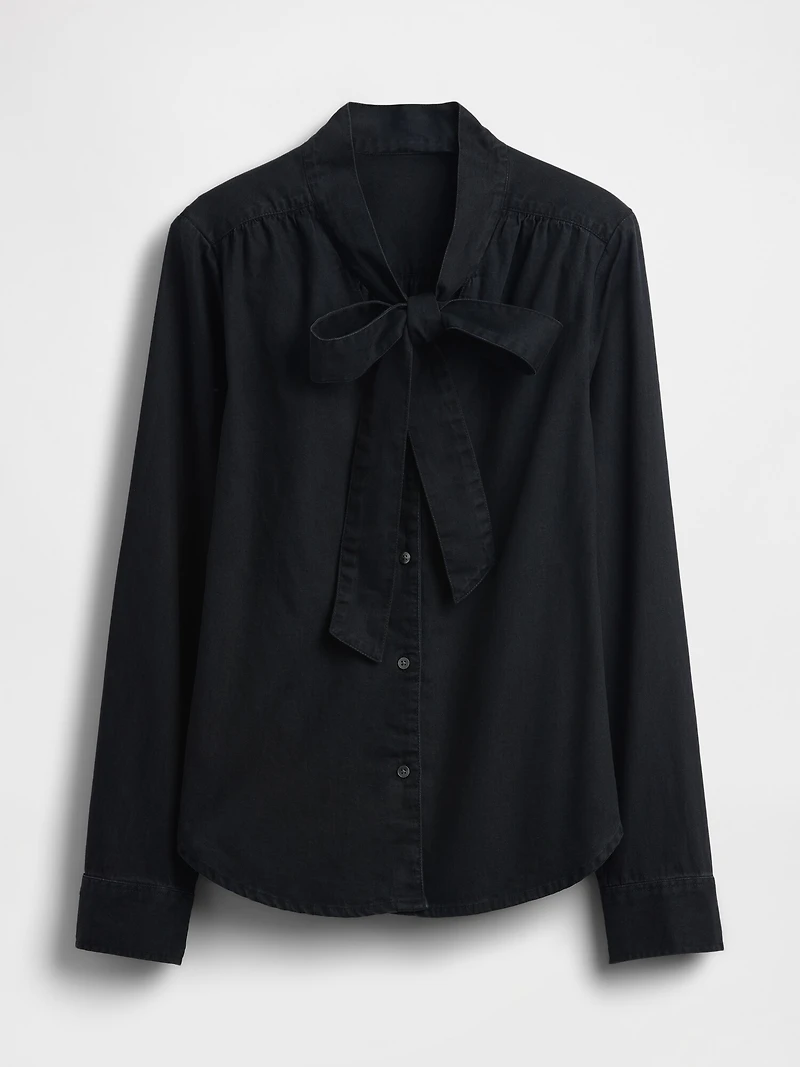 Denim Tie-Neck Shirt