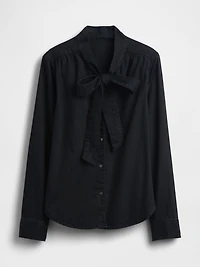 Denim Tie-Neck Shirt