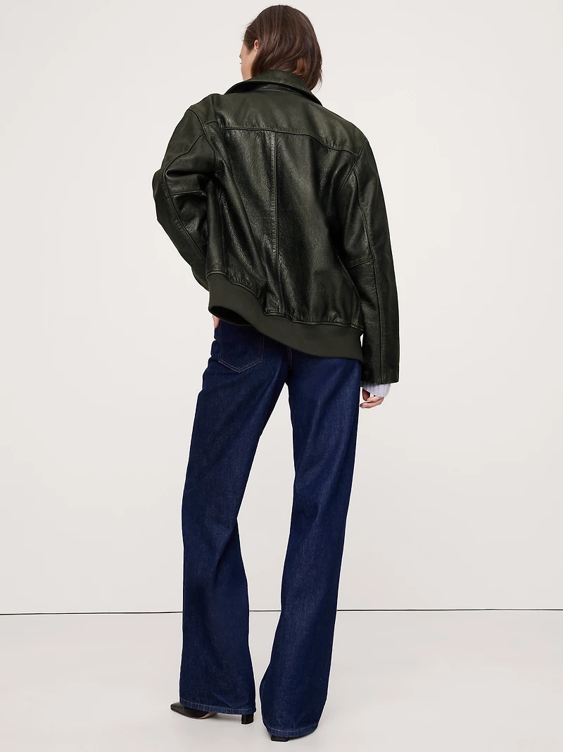 Oversized Distressed Leather Bomber Jacket