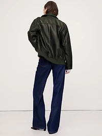 Oversized Distressed Leather Bomber Jacket