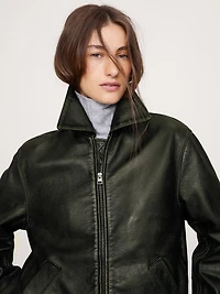 Oversized Distressed Leather Bomber Jacket