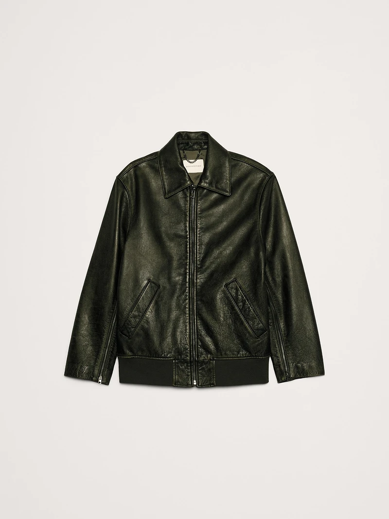 Oversized Distressed Leather Bomber Jacket