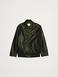 Oversized Distressed Leather Bomber Jacket