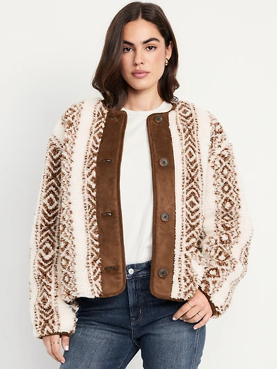 Button-Front Sherpa Jacket