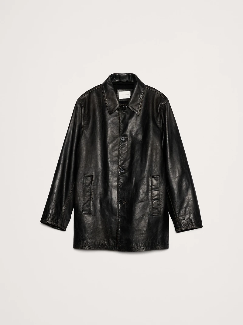 Relaxed Leather Carcoat