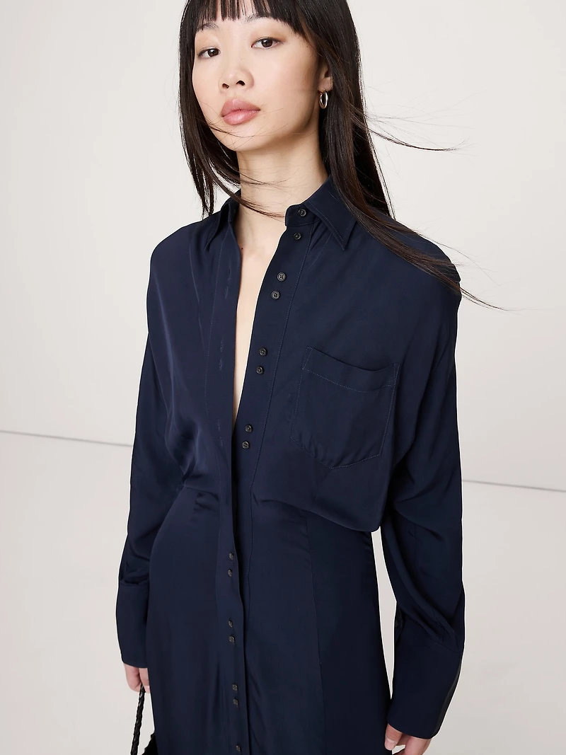 Drapey Twill Shirt Dress