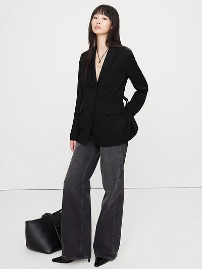 Boyfriend Drapey Twill Belted Blazer