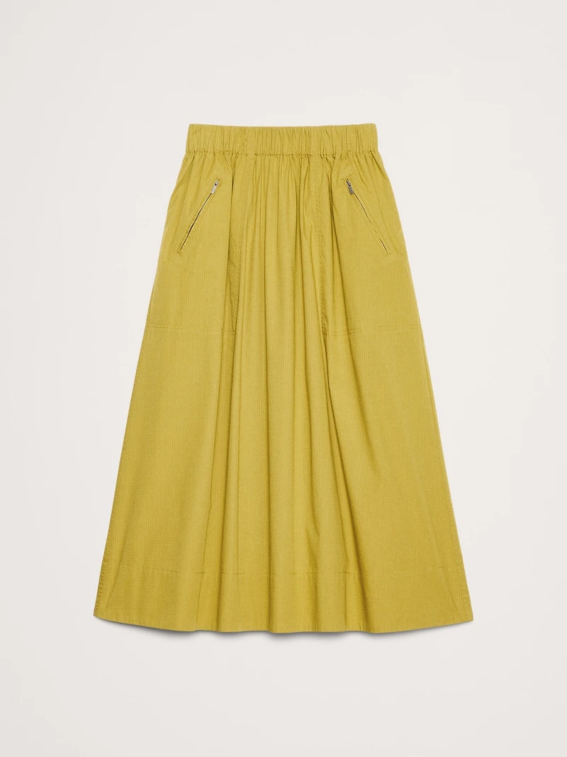 Stretch-Cotton Utility Midi Skirt