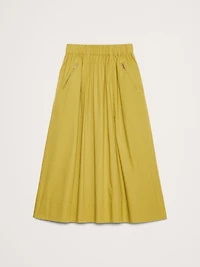 Stretch-Cotton Utility Midi Skirt