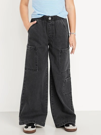 High-Waisted Pull-On Super Wide-Leg Cargo Jeans for Girls