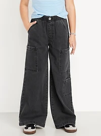 High-Waisted Pull-On Super Wide-Leg Cargo Jeans for Girls