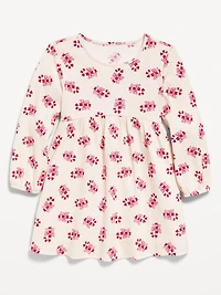 Printed Long-Sleeve Ribbed Dress for Toddler Girls