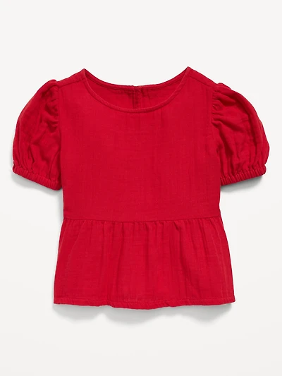Short-Sleeve Double-Weave Peplum Top for Toddler Girls