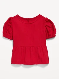 Short-Sleeve Double-Weave Peplum Top for Toddler Girls