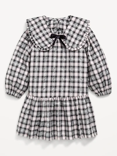 Long-Sleeve Plaid Collared Dress for Toddler Girls