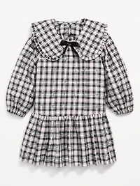 Long-Sleeve Plaid Collared Dress for Toddler Girls