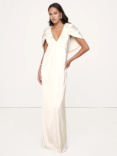 Stretch-Satin Cape Maxi Dress