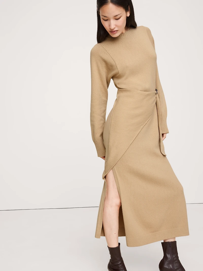 Merino-Cotton Wrap Sweater Dress
