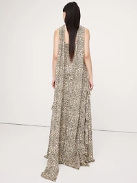 Georgette Ruffle Maxi Dress with Scarf