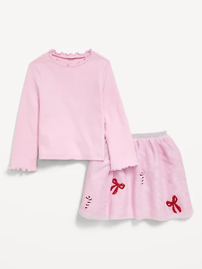 Long-Sleeve T-Shirt and Tutu Skirt Set for Toddler Girls