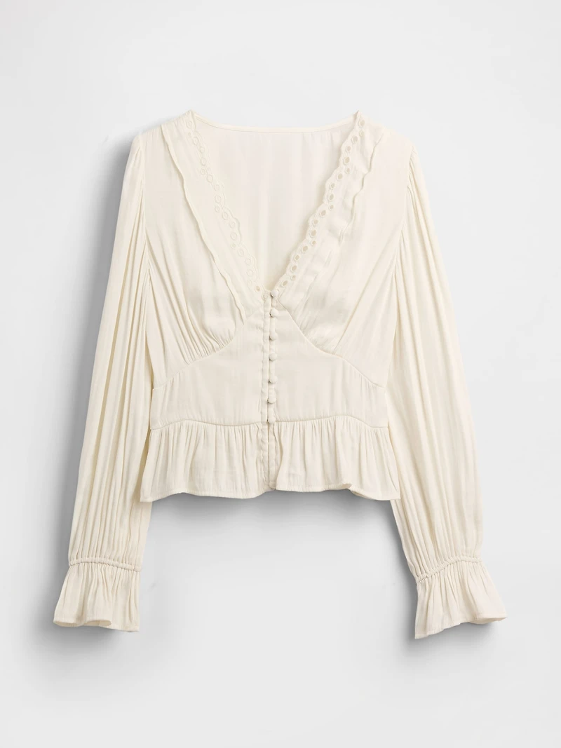 Eyelet V-Neck Peplum Top
