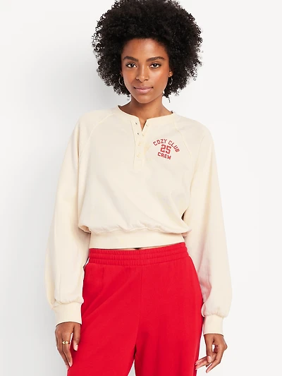 SoComfy Oversized Button-Front Graphic Sweatshirt