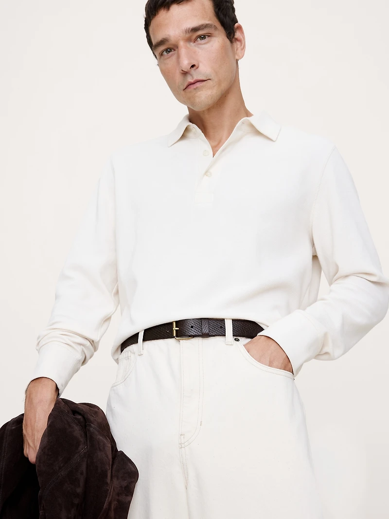 Embossed Leather Belt with Roller Buckle