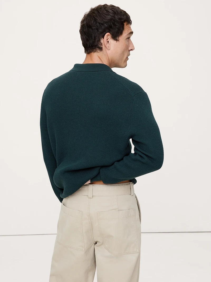 Merino Waffle-Knit Sweater Polo