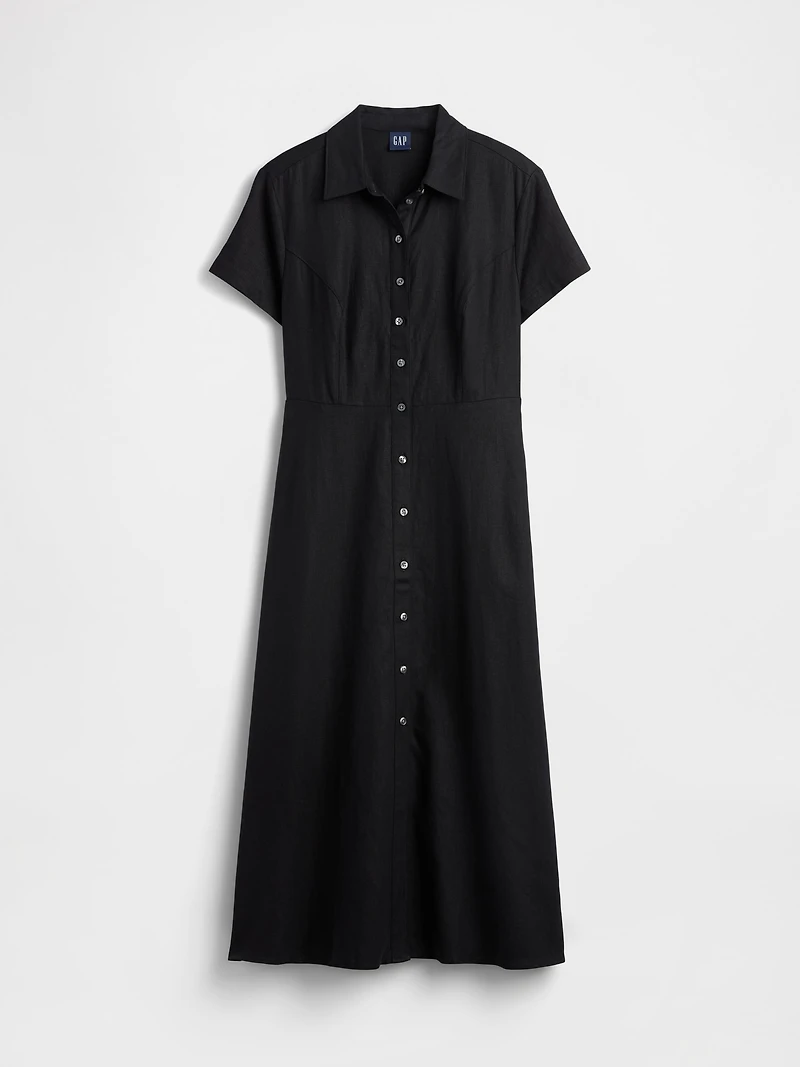 Linen-Blend Midi Shirtdress
