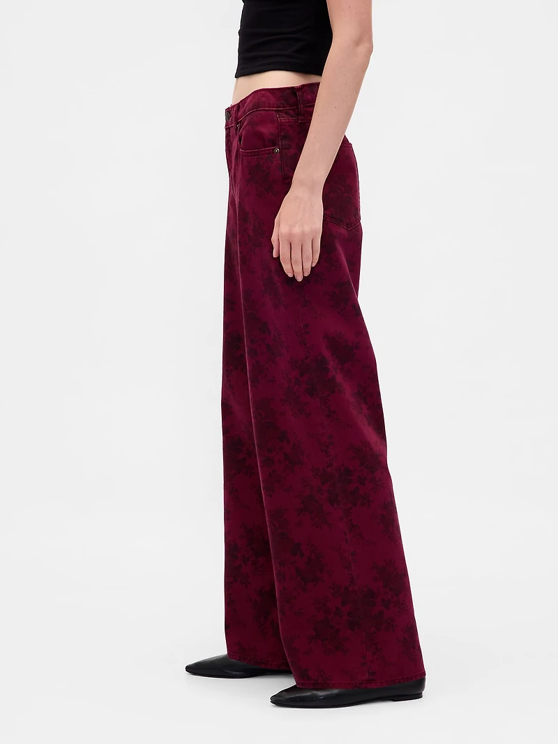 Mid Rise Floral Baggy Jeans