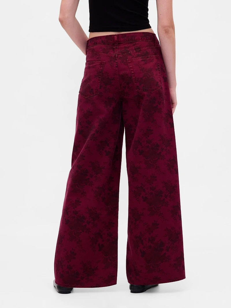 Mid Rise Floral Baggy Jeans
