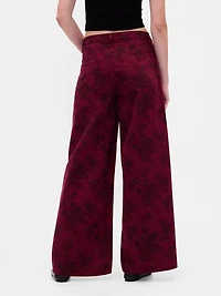 Mid Rise Floral Baggy Jeans
