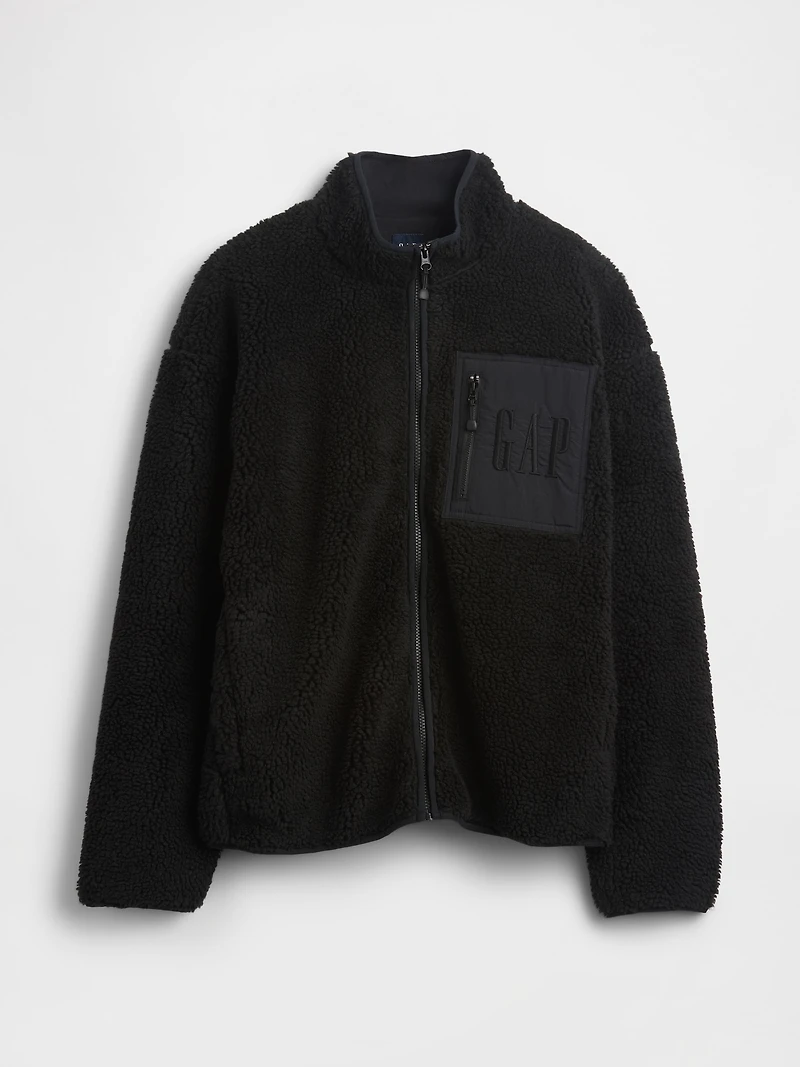 Recycled Sherpa Oversized Logo Zip Jacket